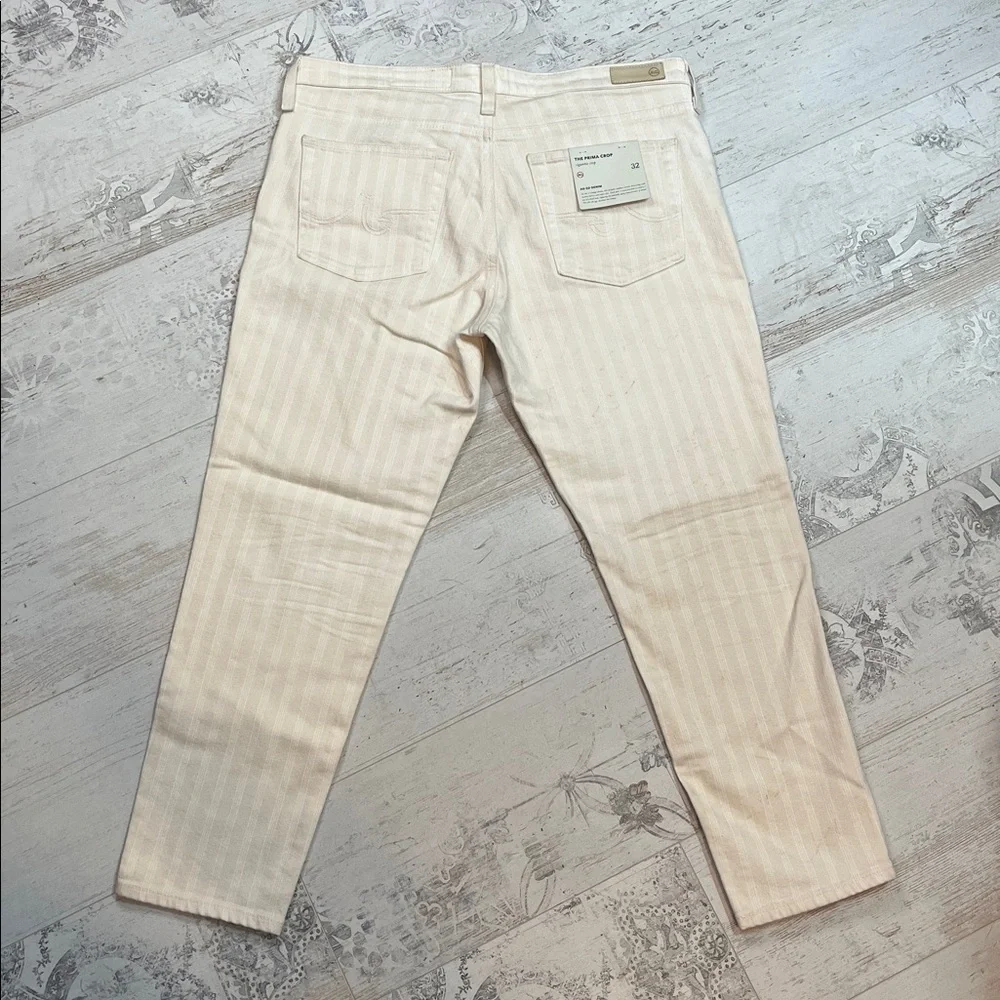 AG Adriano Goldschmied Ag-Ed Denim The Prima Crop Cigarette Cream Striped 32